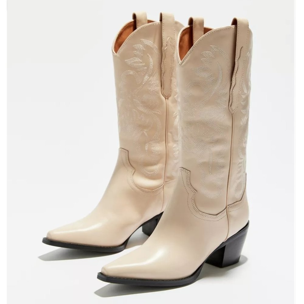 NEW Jeffrey Campbell Dagget Cowboy Boots Cream light beige western cowgirl